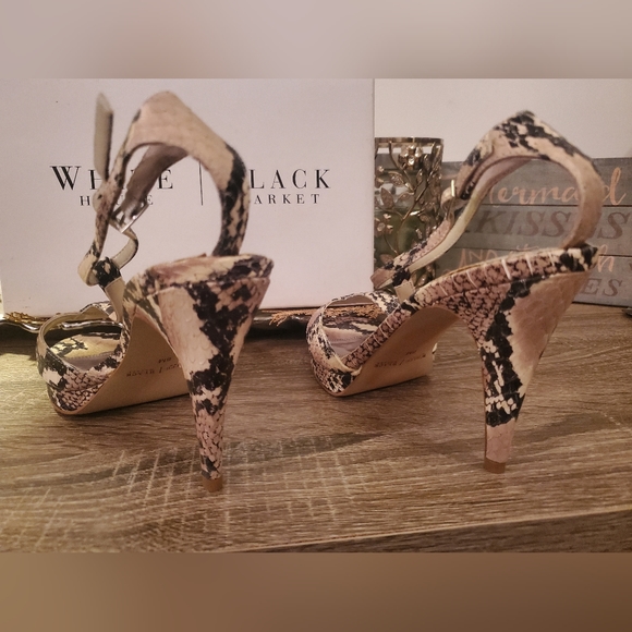 White House Black Market High Heel 👠 Shoes Snake 🐍 Skin Open Toe Pumps - Picture 5 of 7